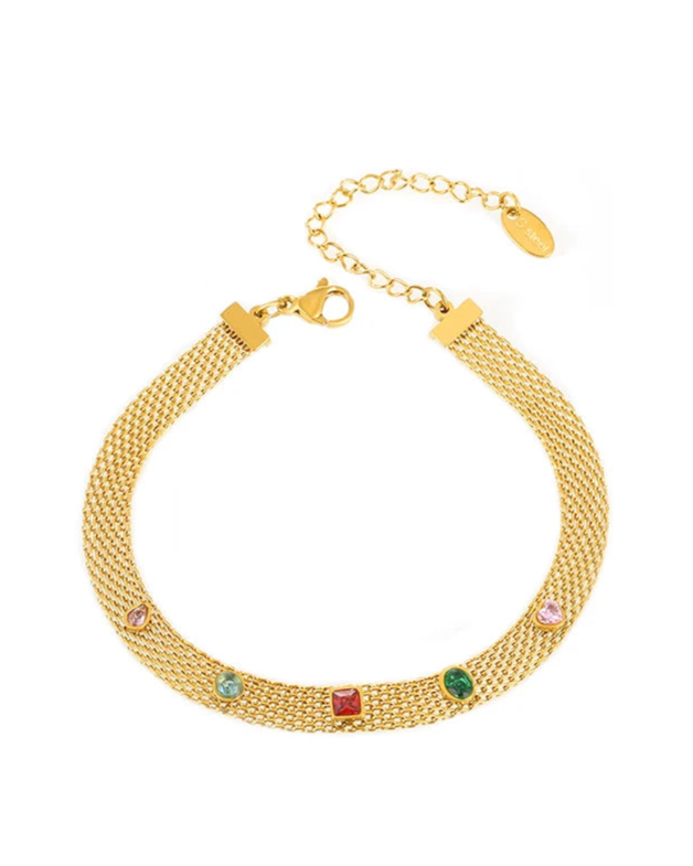 Trendy Necklace Bracelet Set for Women Stainless Steel Colorful Zircon Gold Plated Charm Wide Chain Jewelry Wholesale