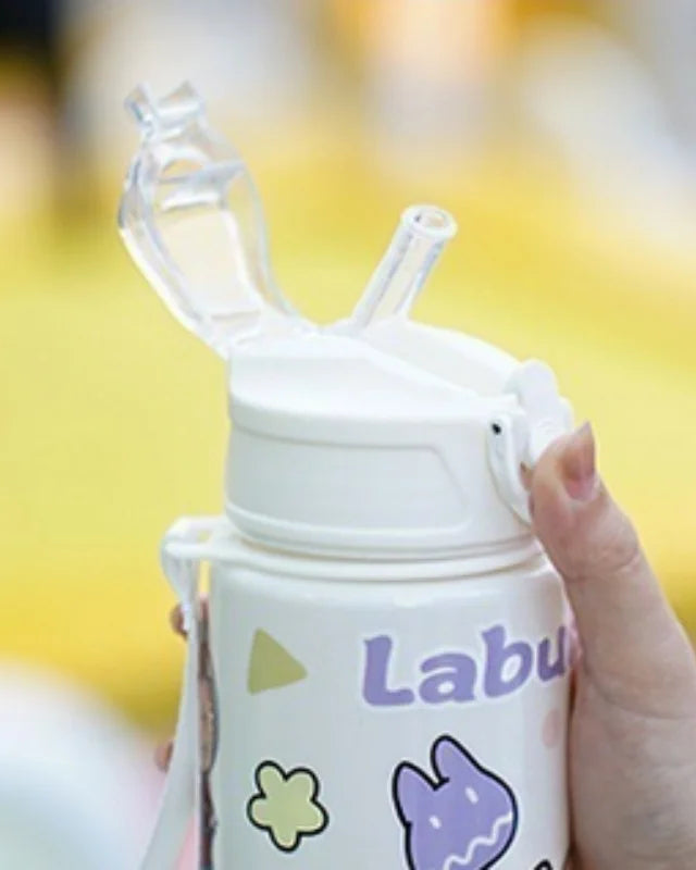 Labubu Water Bottle Cute Leak Proof Straw Cup with Carrying Strap Kids School & Sports