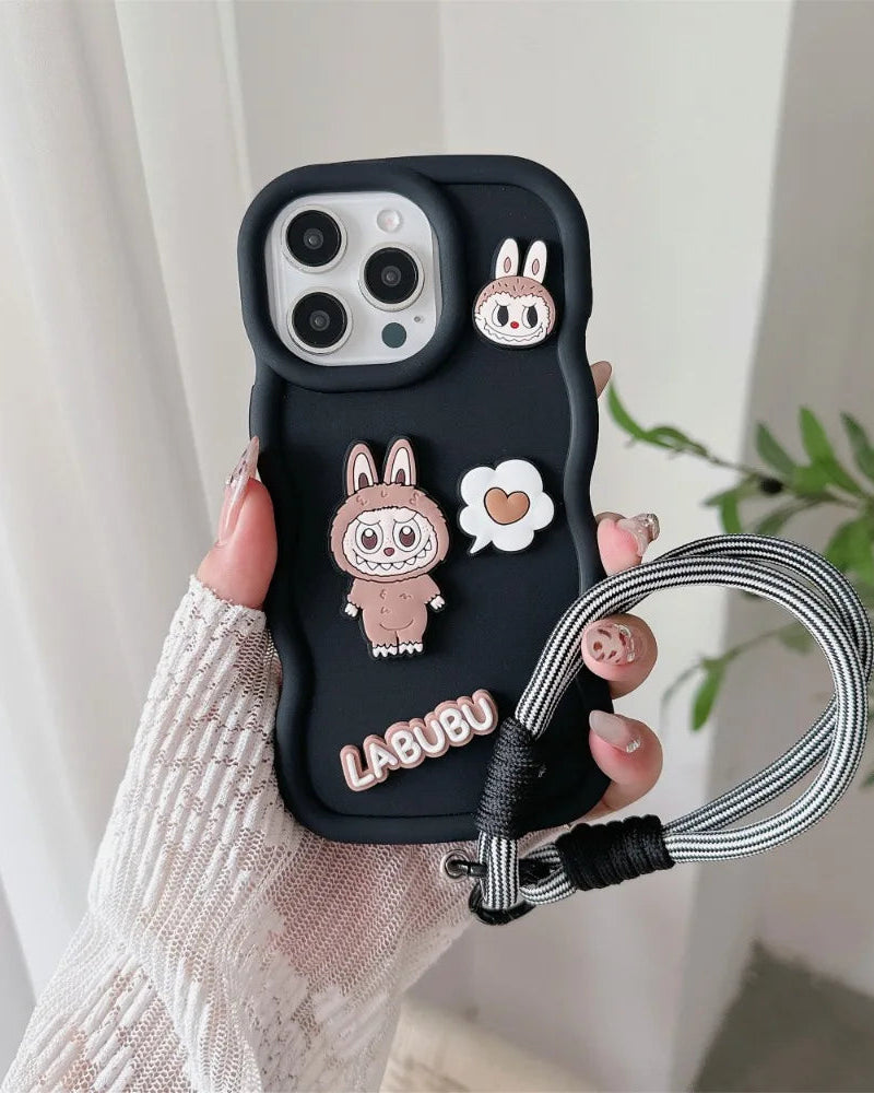 Labubu Cartoon Case with Strap – Soft & Anti-Slip Protection