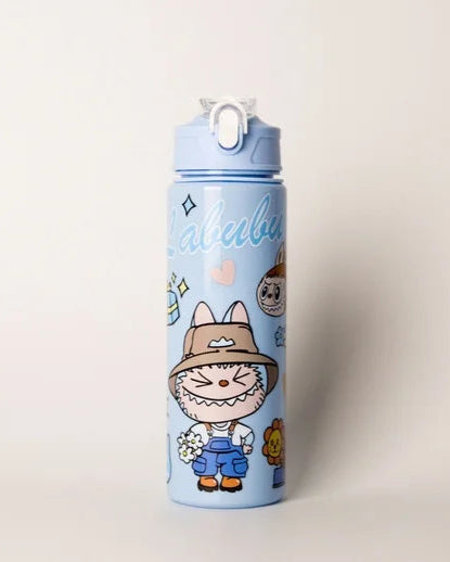 Labubu Water Bottle Cute Leak Proof Straw Cup with Carrying Strap Kids School & Sports