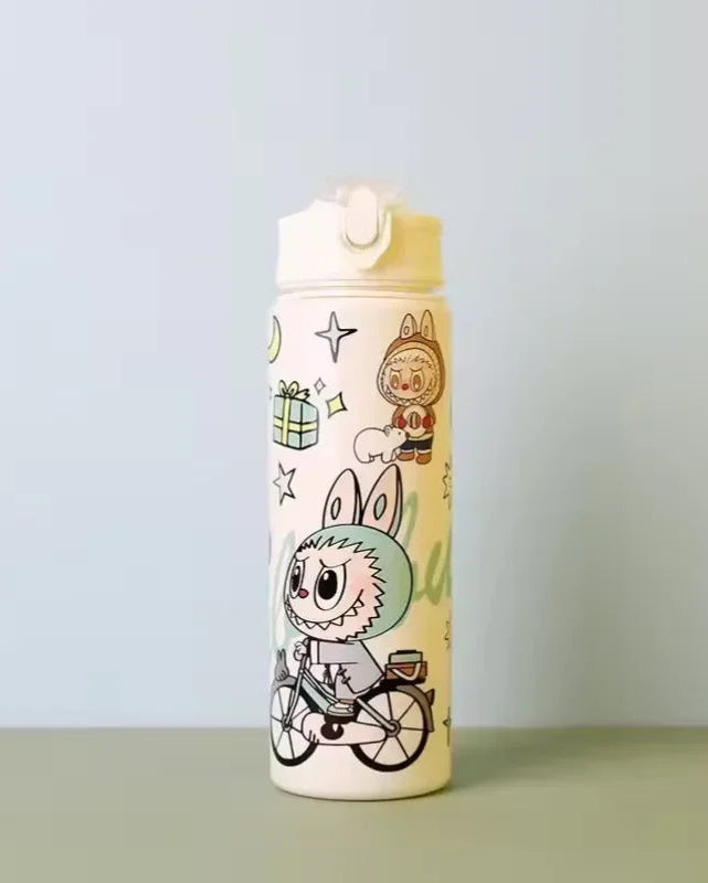 Labubu Water Bottle Cute Leak Proof Straw Cup with Carrying Strap Kids School & Sports