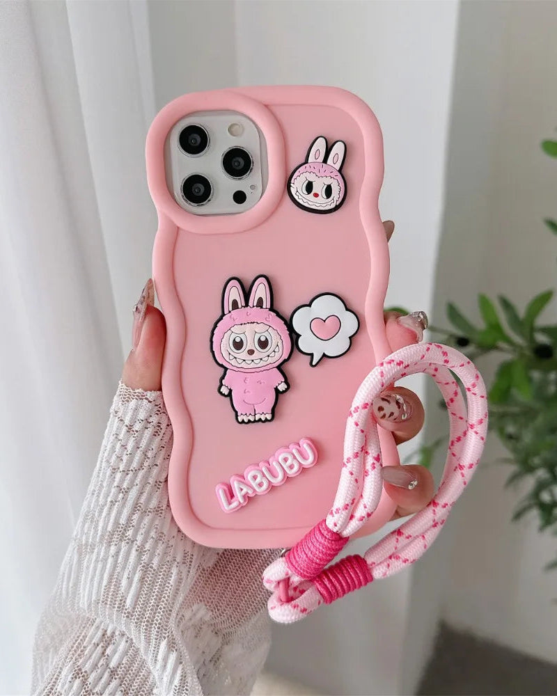 Labubu Cartoon Case with Strap – Soft & Anti-Slip Protection