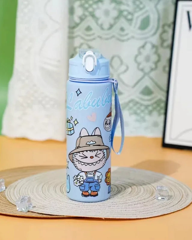 Labubu Water Bottle Cute Leak Proof Straw Cup with Carrying Strap Kids School & Sports