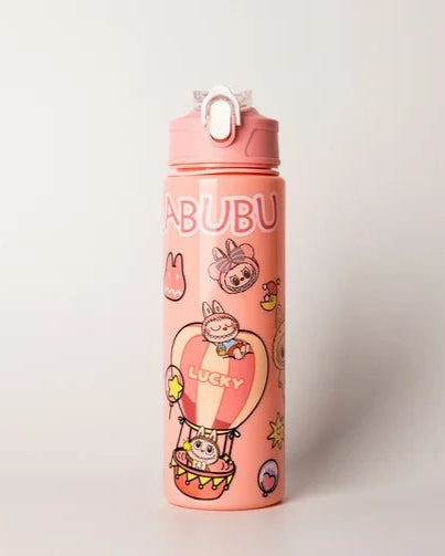 Labubu Water Bottle Cute Leak Proof Straw Cup with Carrying Strap Kids School & Sports