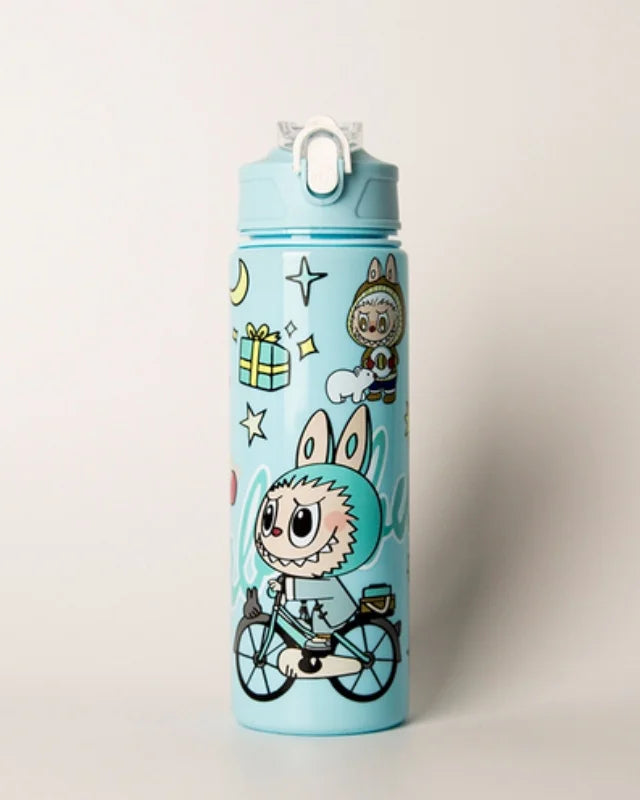 Labubu Water Bottle Cute Leak Proof Straw Cup with Carrying Strap Kids School & Sports