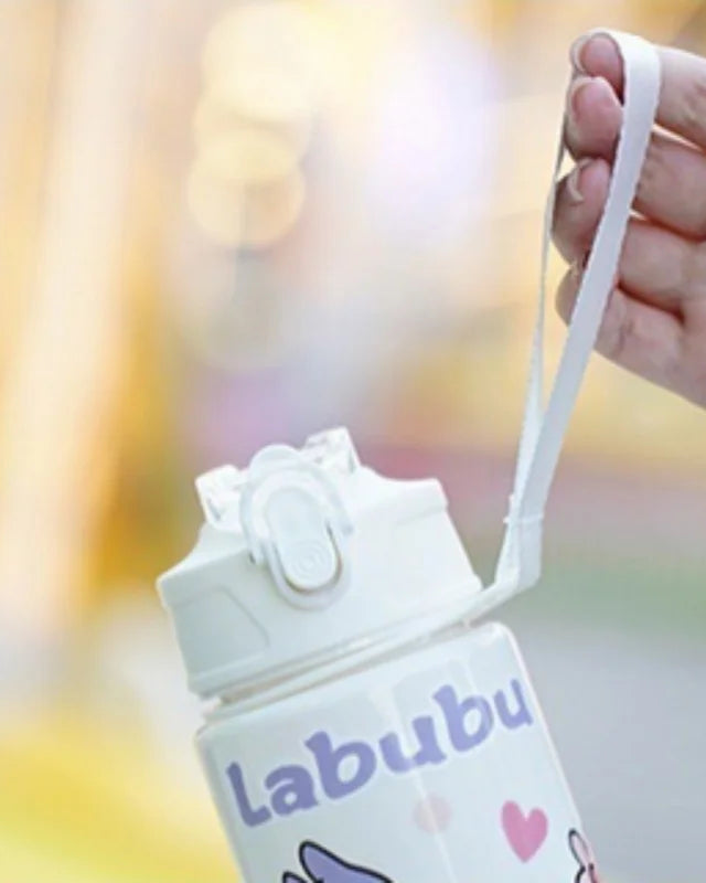 Labubu Water Bottle Cute Leak Proof Straw Cup with Carrying Strap Kids School & Sports