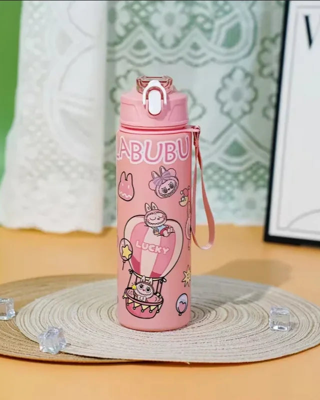 Labubu Water Bottle Cute Leak Proof Straw Cup with Carrying Strap Kids School & Sports
